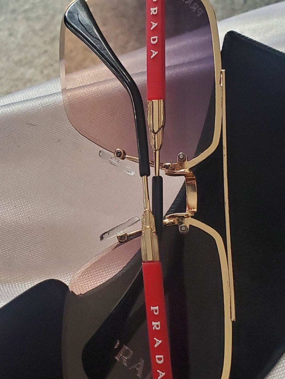 Prada Red Temple Gold Frame Sunglasses